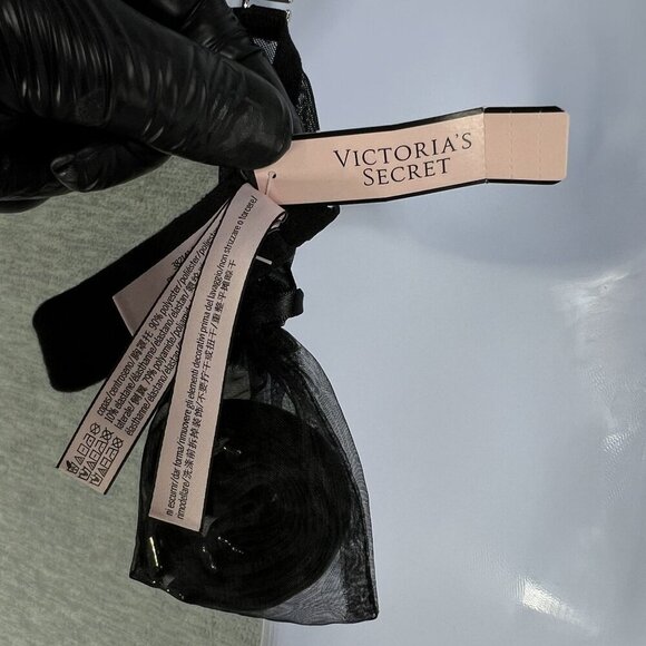 Victorias Secret NWT Demi Bra 32D Black Faux Fur & Solid Straps Sexy Coquette - Picture 9 of 14